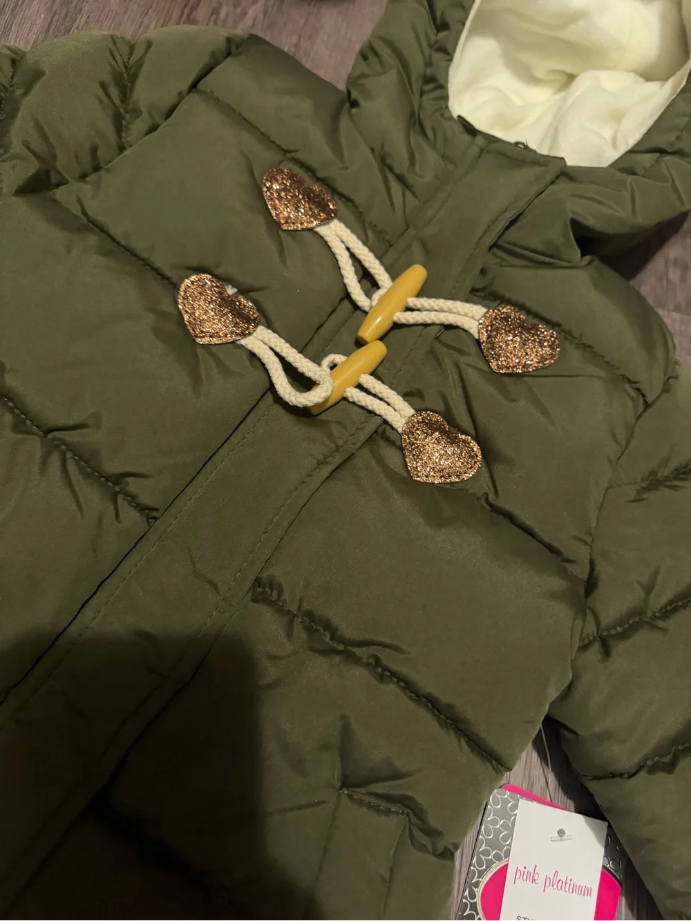 Pink Platinum Olive Hooded Puffer Coat- 12 month- nwt